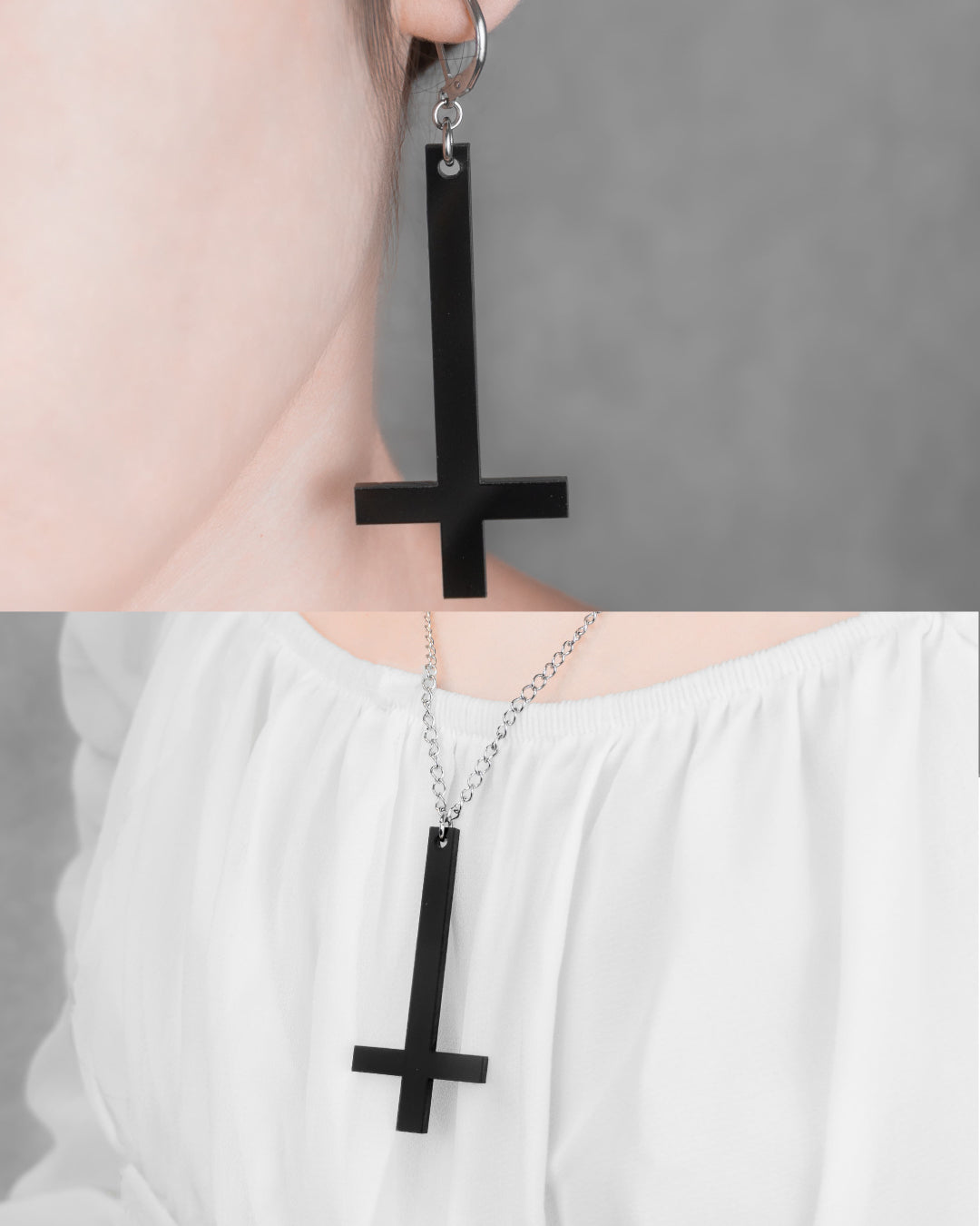 Cruz Invertida | Aritos y Collar